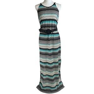 Bisou Bisou Womens Halter Keyhole Back Sleeveless Belted Maxi Dress Green Sz 16